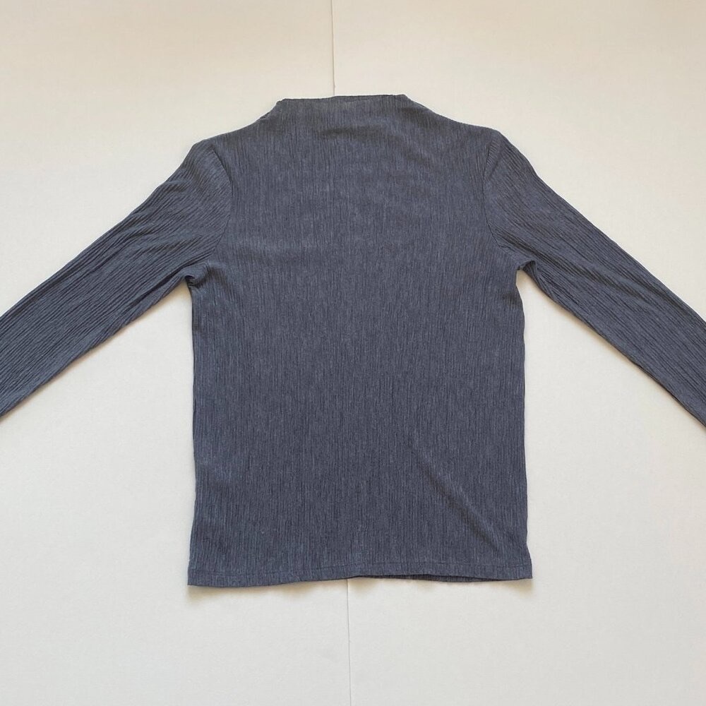 Mango mock neck / perkins neck Amberli tshirt, Small, Grey, Crinkle texture